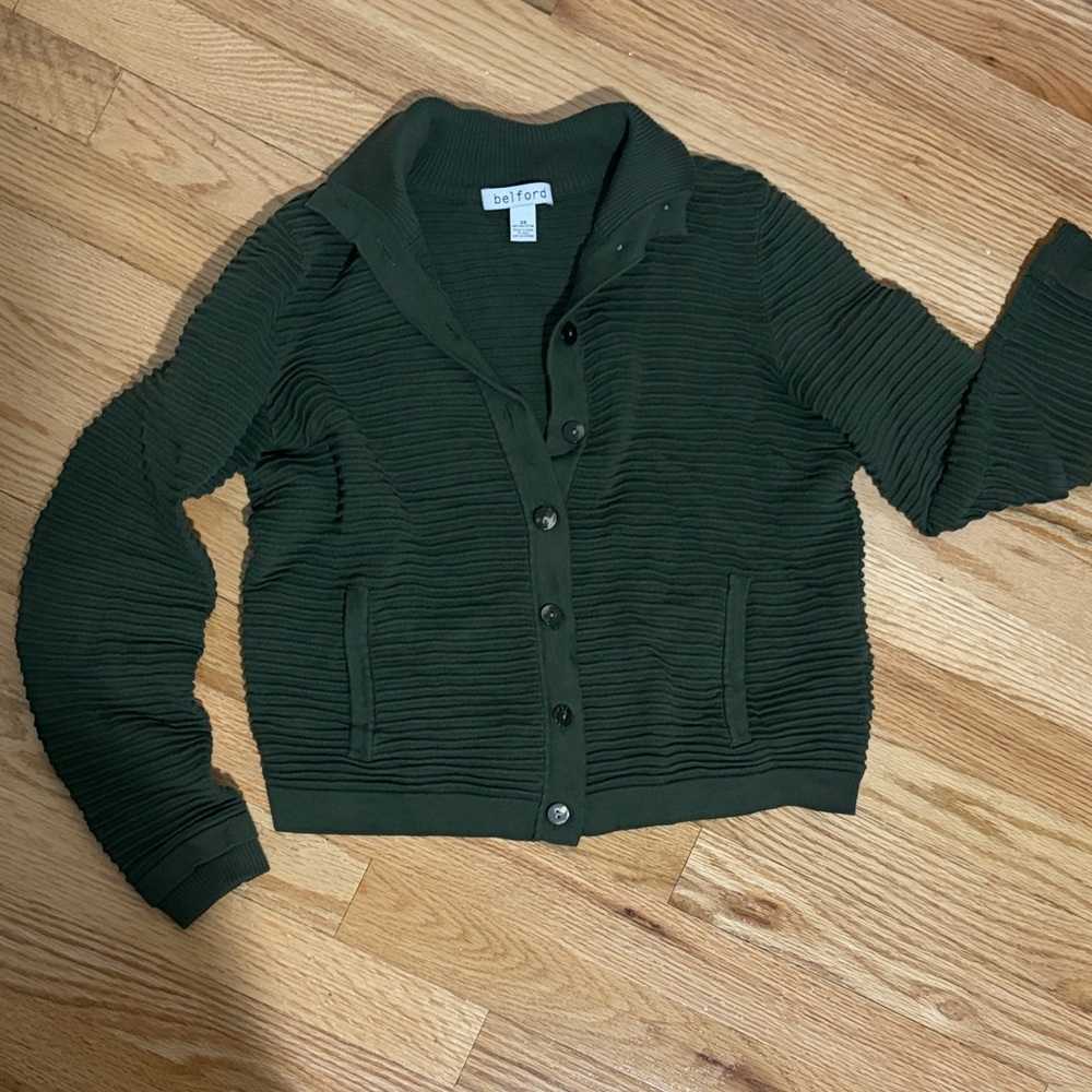 100% Pima Cotton Women's Dark Green Ribbed Cardigan